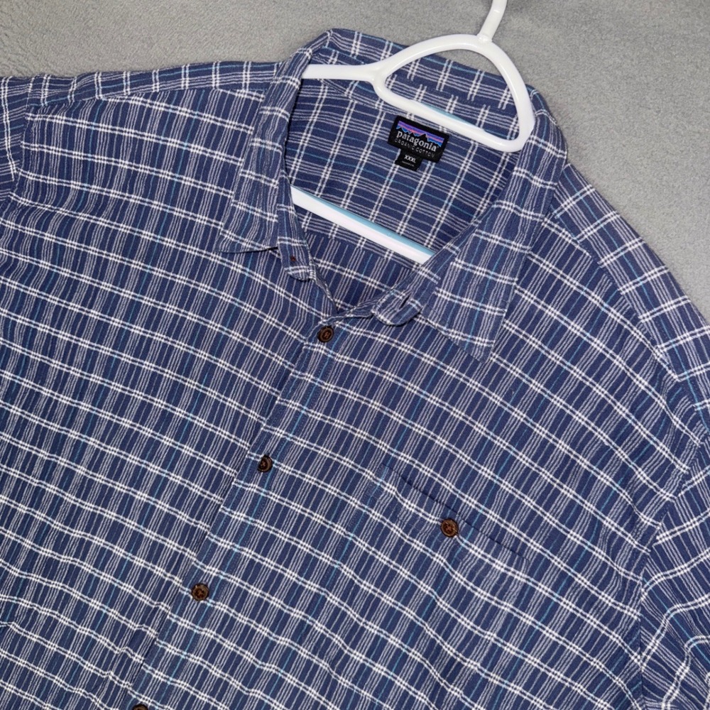 Patagonia A/C Shirt Mens XXXL 3XL Blue Plaid Organic Cotton Short Sleeve Button